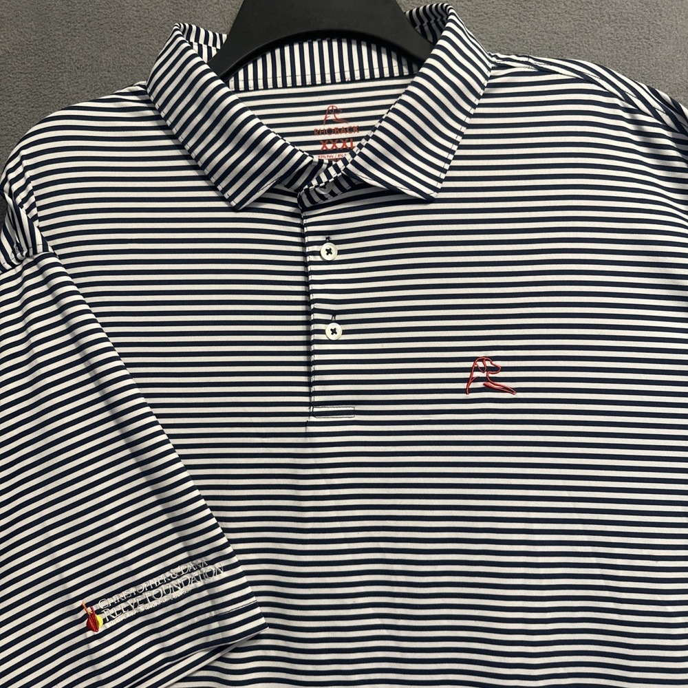 Rhoback Performance Polo Striped Print S/S Mens Size 3XL Blue *Embroidered*